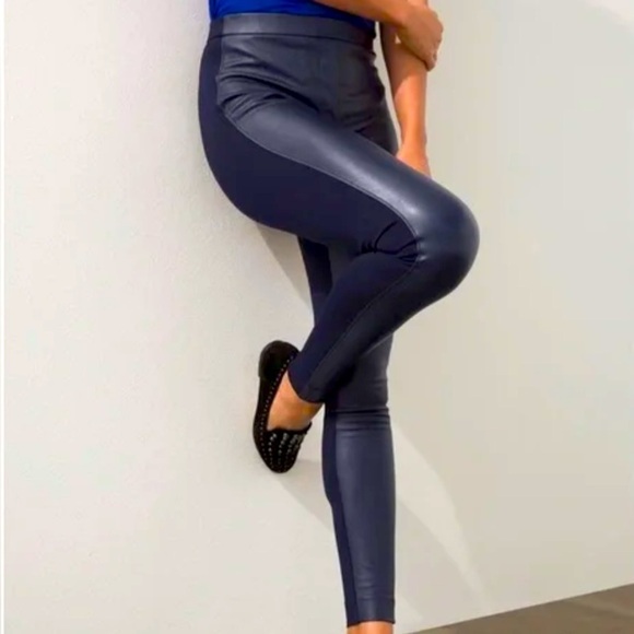 Chico’s Ponte Faux Leather Front Ponte Back Leggings Fashion Ink Navy Blue 0 / 4 - Picture 1 of 8